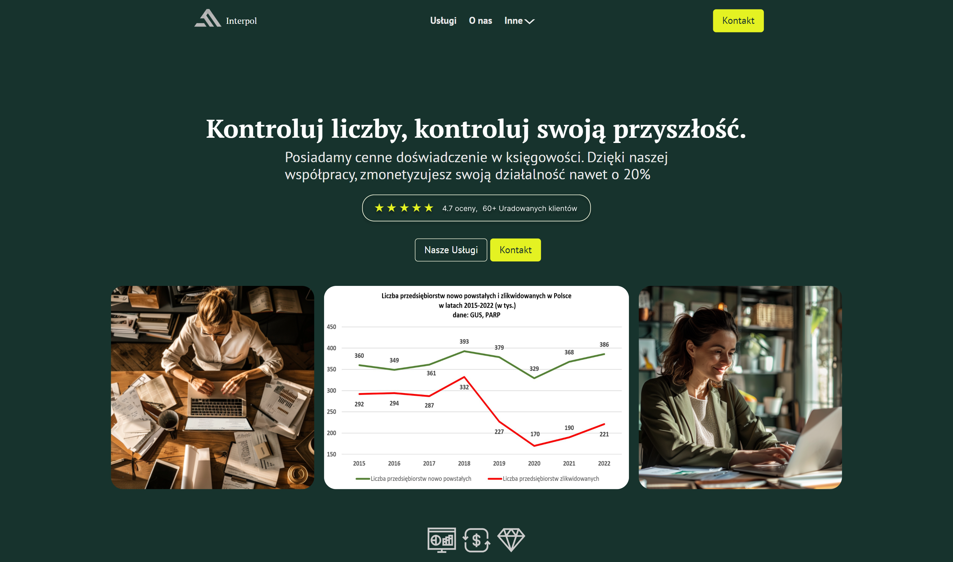 Zdjęcie które pokazuje wykonaną realizację strony online. Jest to Zdjęcie strony "Interpol.webflow.io"